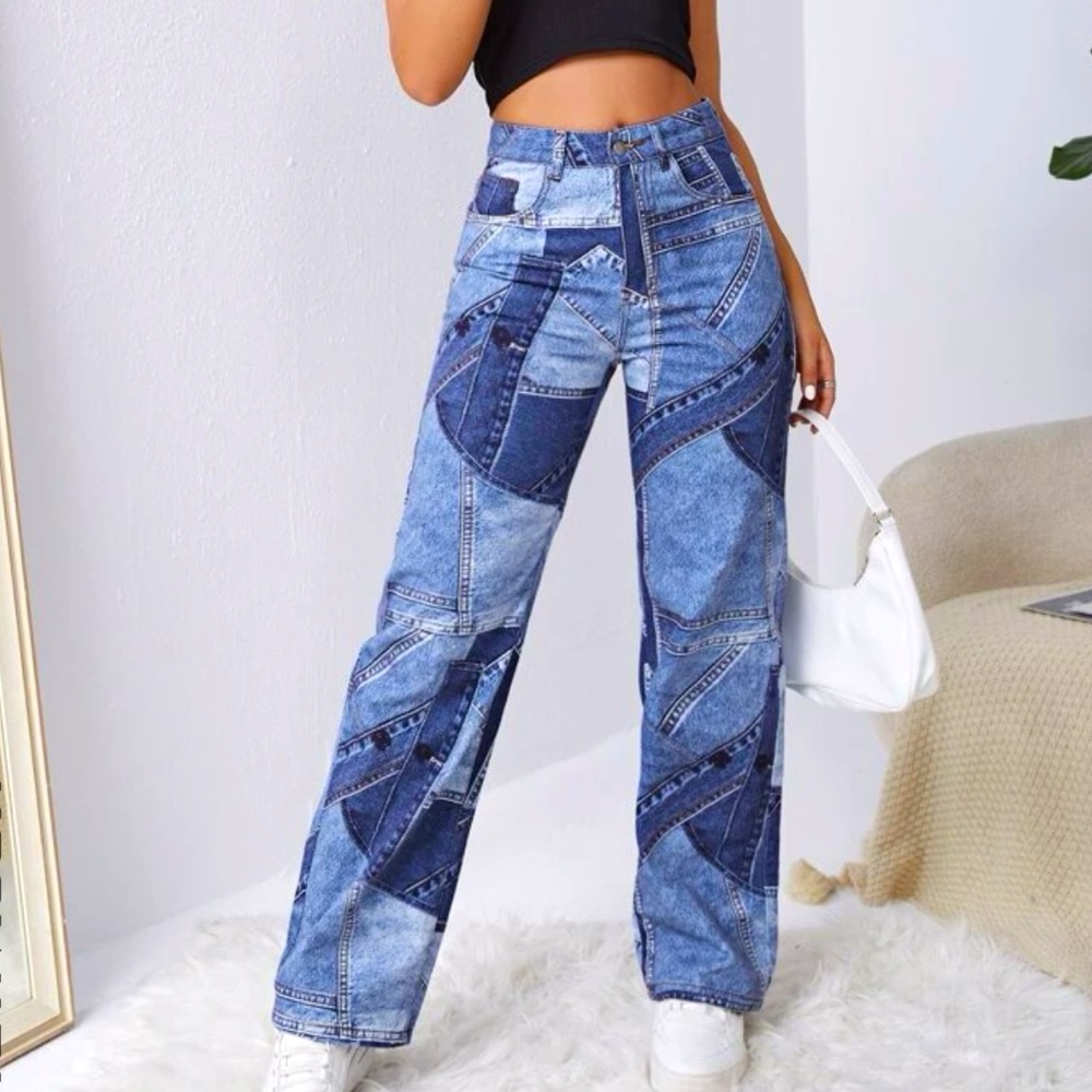 Patterned Patchwork Jeans - image 3